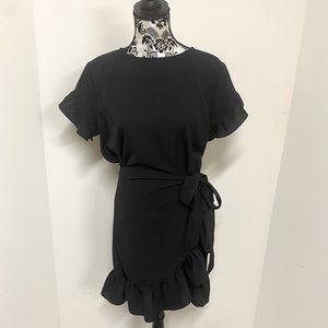 Long Sleeve Round Neck Ruffles Wrap Dresses Party Dress